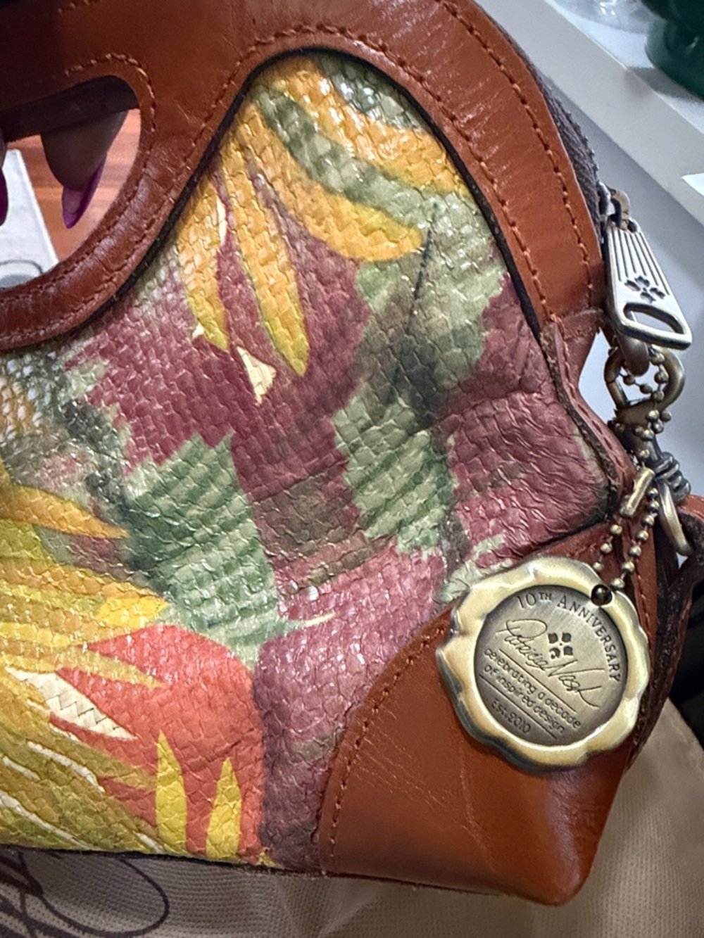 Patricia Nash Tropical Floral Canvas Crossbody in Brown, Orange and Yellow - Picture 5 of 7